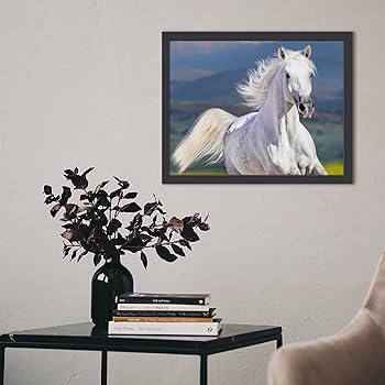 Amazon.co.jp: 花畑を走る白い馬 絵画 絵 アートパネル ポスター