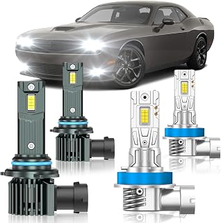 Compatible with Dodge Challenger 2015-2023 Fog Bulbs, High&Low Beam Fog Light Bulbs Combo, 800% Super Bright 6000K Cool White, Plug and Play, Pack of 4