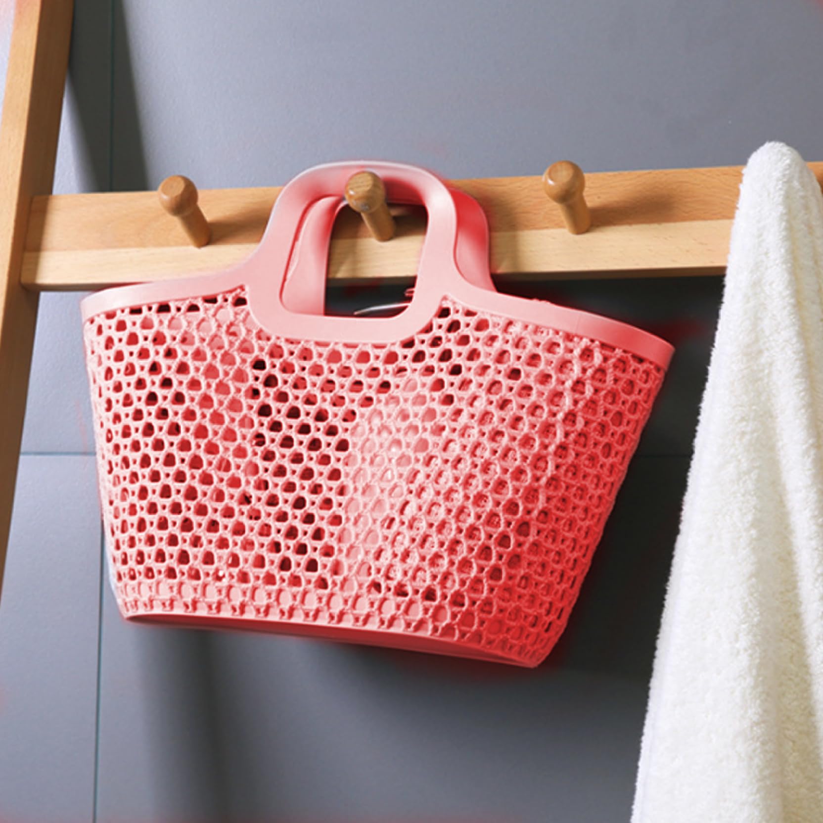 Cesta de ducha portátil, cesta de plástico hueca con doble asa, de ducha de gran capacidad para lavandería, baño, almacenamiento en dormitorio universitario y 1
