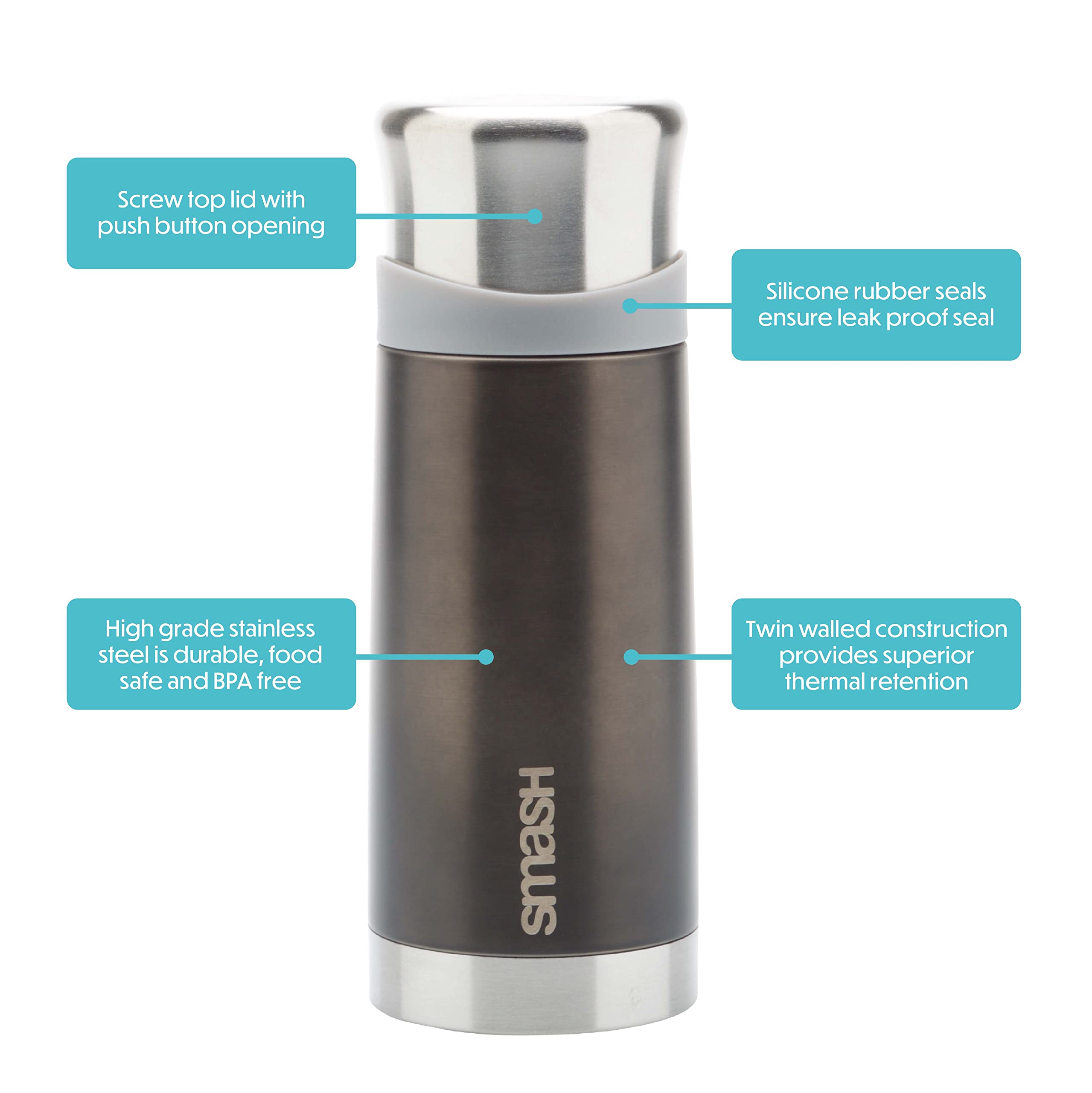 Smash Stainless Steel Flask 300ml, Black - Image 2