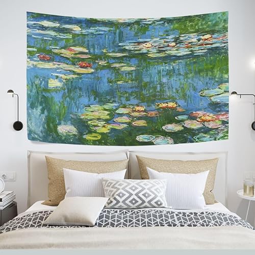 Wall Tapestry Water Lilies Monet Flowers Decoration Wall Hanging Tapestry 90 x 60 Inch