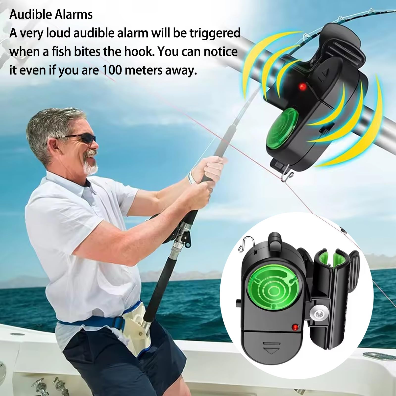 Alarma de Pesca Clip con Luz LED y Sonido, Alarma Caña de Pescar 2025 Electrónica Sensible con Indicador Cañas, Sensores Picadura Portátiles, Campanas Inteligentes(4pack)