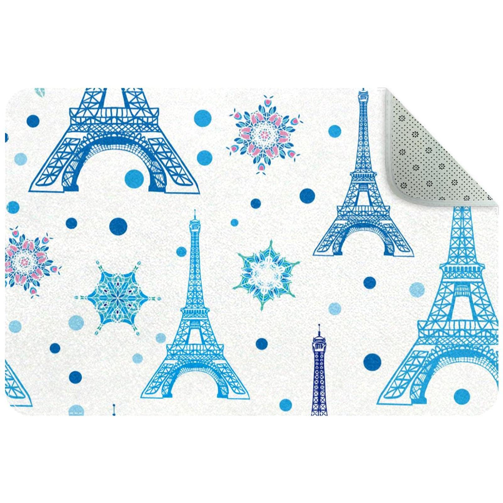 Tapis de porte antidérapant intérieur et extérieur Tour Eiffel bleu