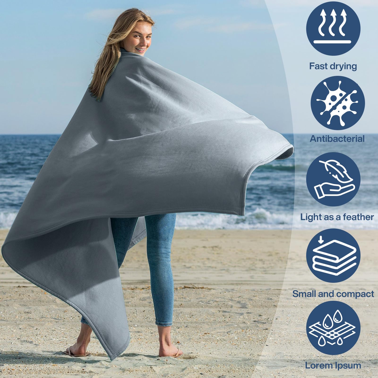MOYKSRR Asciugamano Microfibra, Asciugamano in Microfibra 3 Set | 180x80cm+100x50cm+70x40cm, Asciugamani Palestra, Asciugamani in Asciugatura Rapida per Viaggi, Spiaggia, Yoga, Sauna(Grigio Scuro)