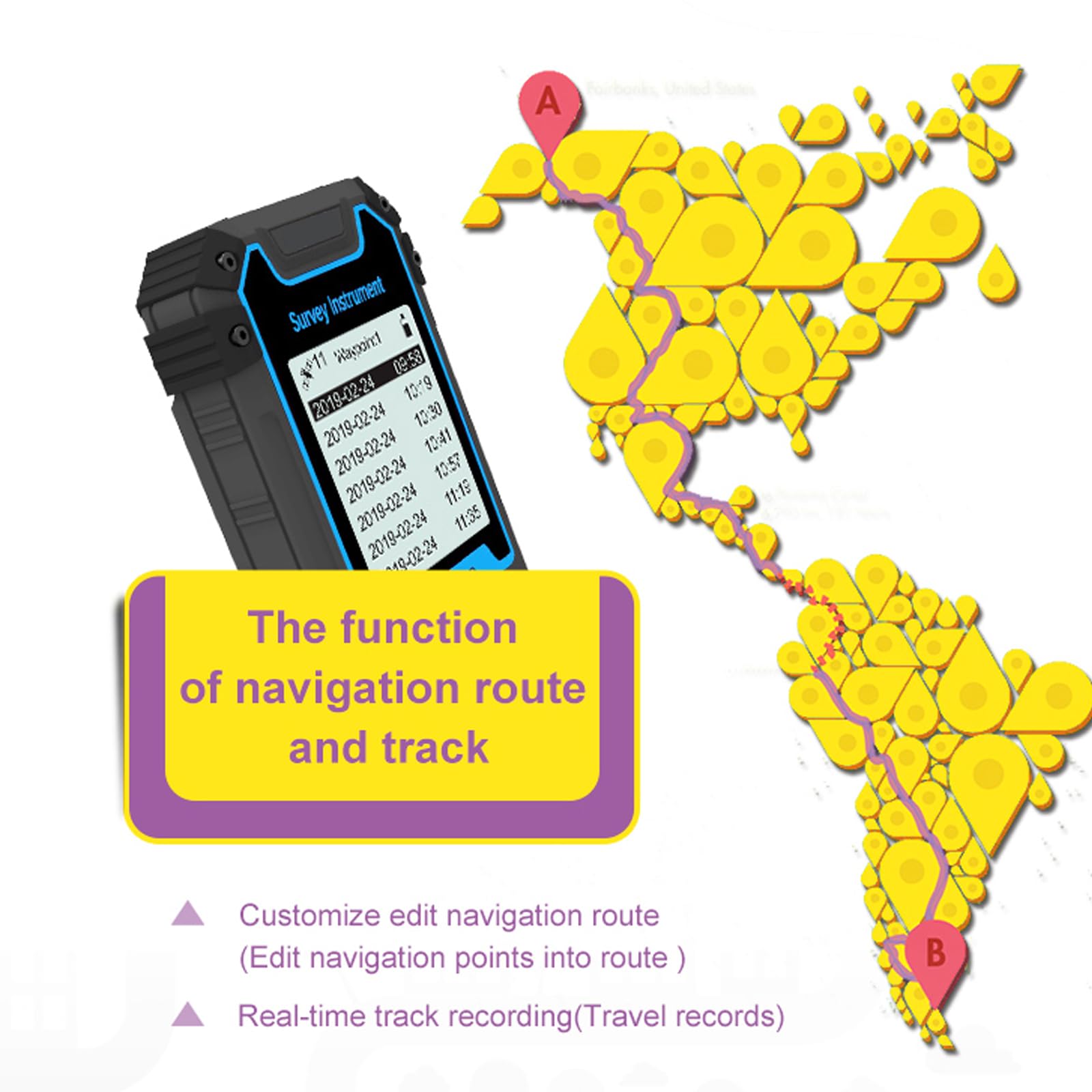 Medidor terrestre GPS portátil, Instrumento de medición terrestre GPS con medición de coordenadas y función de medición de altitud, Registro de 99 Datos históricos y Seguimiento de Figuras, para Med