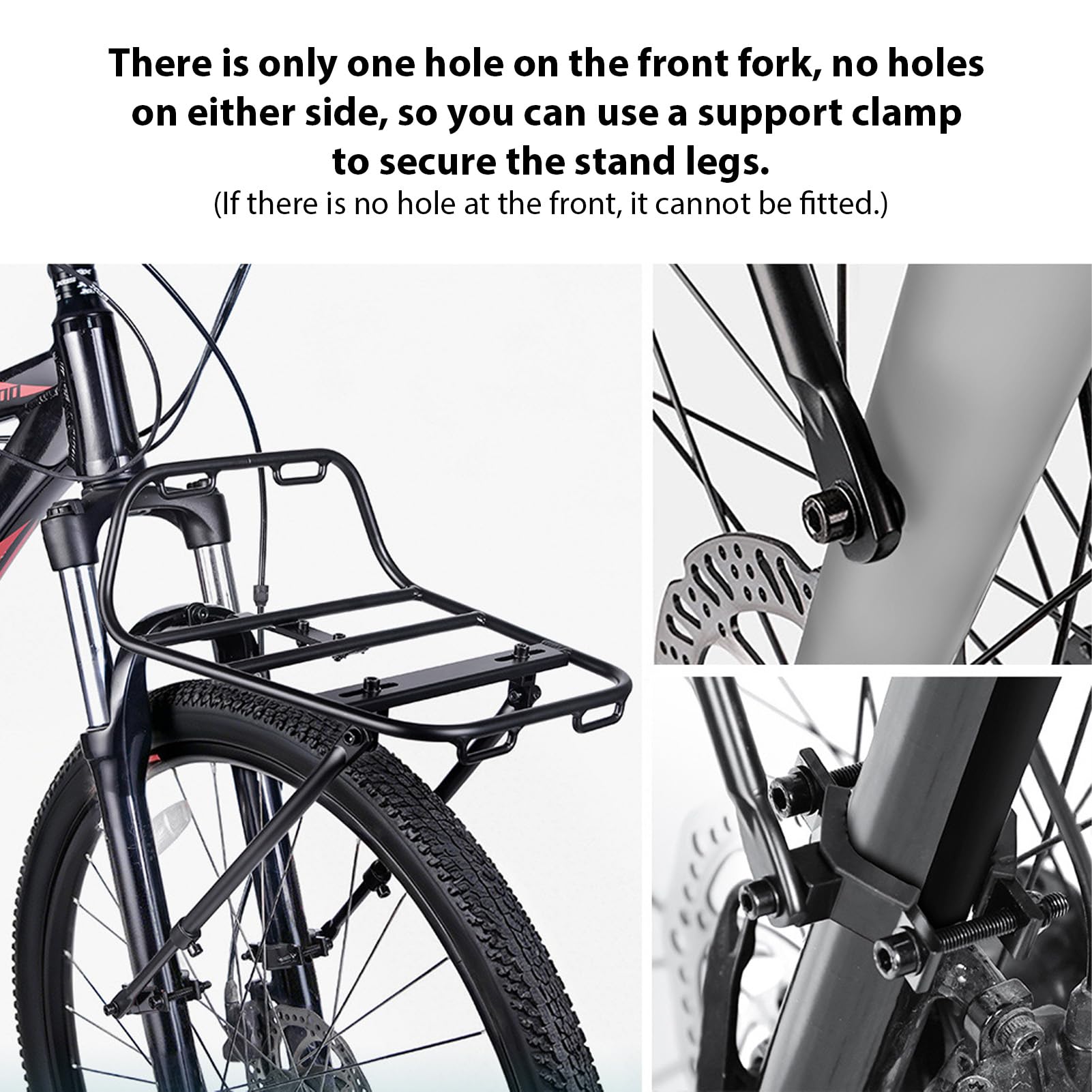 Asixxsix Bagażnik Przedni na Rower z Rozpórkami, Stop Aluminium | Obciążenie 30 kg, odłączany, uniwersalny do rowerów turystycznych 26–29 cali 700C Gravel Touring Commuter, torba do noszenia