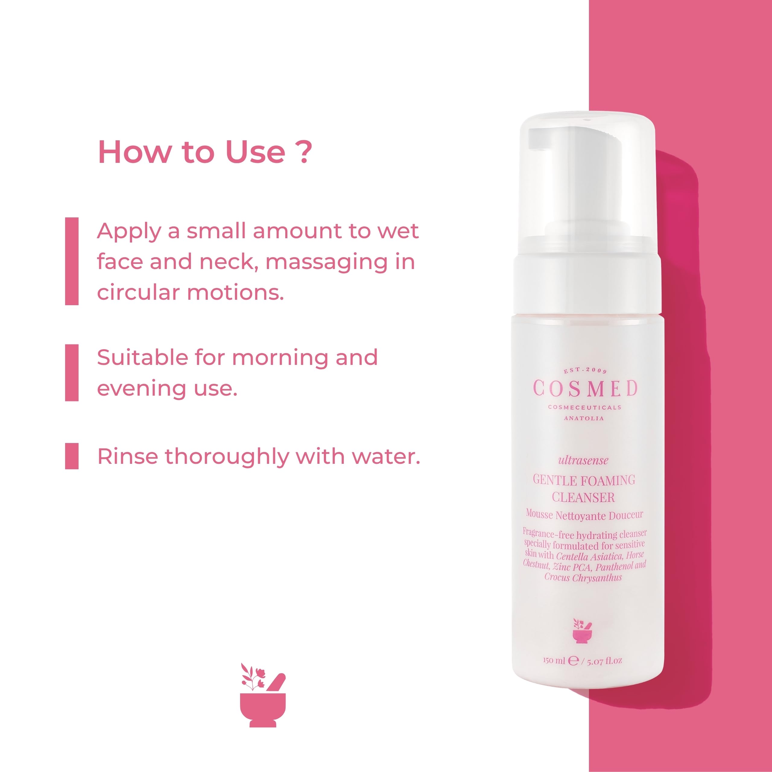 Cosmed Hassas ve Kızarıklığa Eğilimli Ciltler için Nazik Köpük Temizleyici - Yüz Temizleme Köpüğü 150 ml