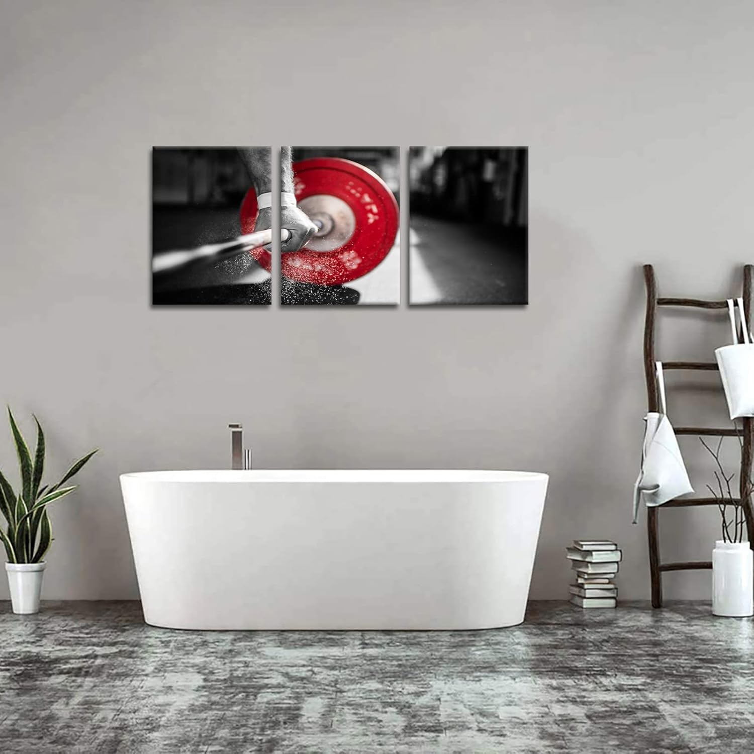 3 Piece Black and Red Canvas Wall Art Weightlifting Pictures Painting Gym Training Poster Prints on Canvas Art for Bedroom Bathroom Stretched and Framed Easy To Hang 12"x16"x3pcs
