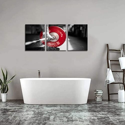 Miniatura 4 de 3 piezas de lienzo negro y rojo para pared, pintura de levantamiento de pesas, póster de entrenamiento de gimnasio, impresiones en lienzo para