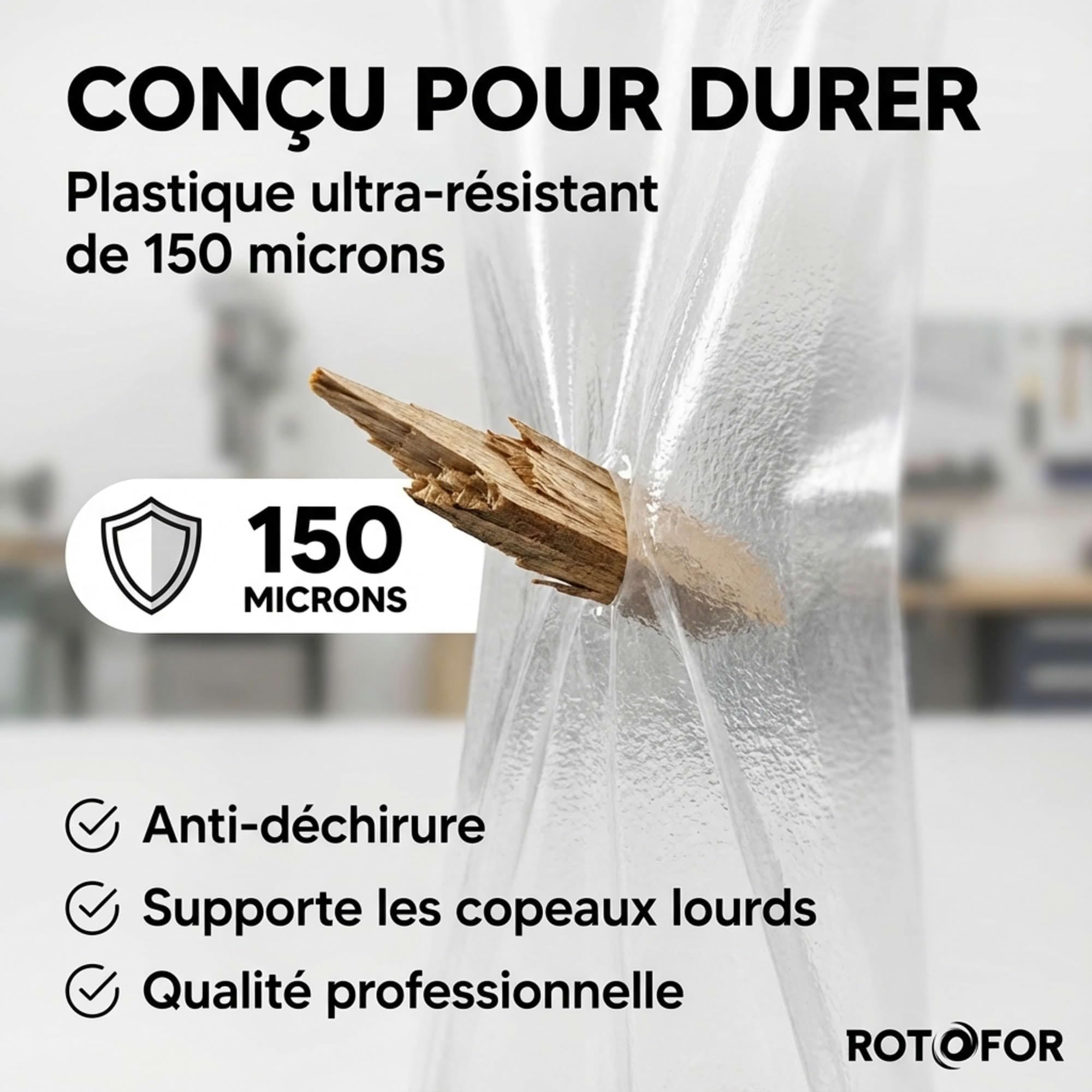 10 sacs Rotofor de récupération à copeaux et poussières de bois en plastique - Résistants - Transparents - Fabrication française - D. 500 MM X L. 1400 MM X ÉP. 150 MICRONS