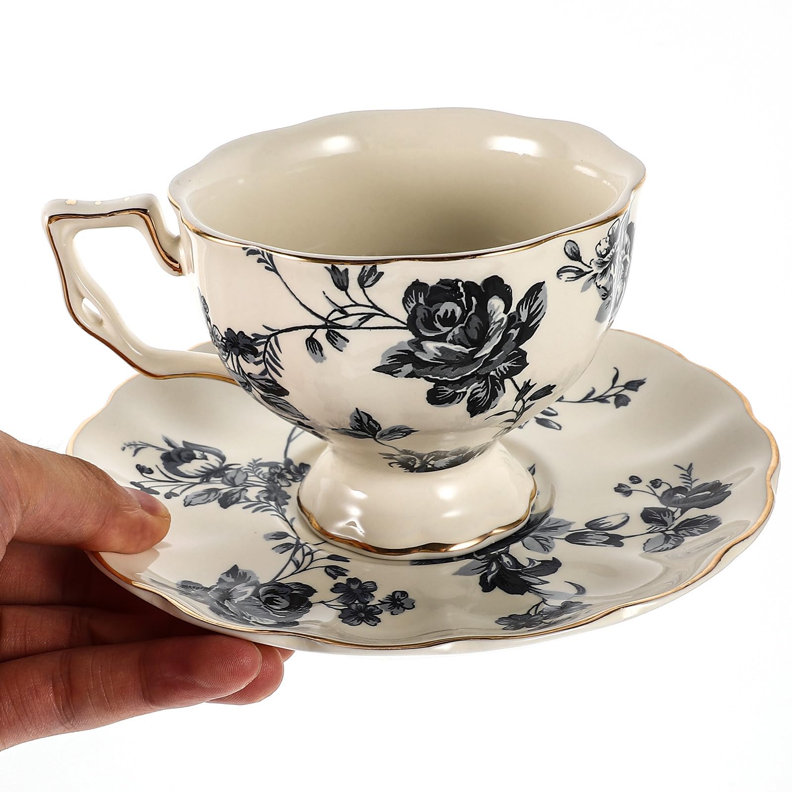 Tofficu 1 Set Tasse et Soucoupe en Céramique Ensemble Tasse et Soucoupe en Céramique à Café Vintage pour Thé de L'après-midi à Domicile