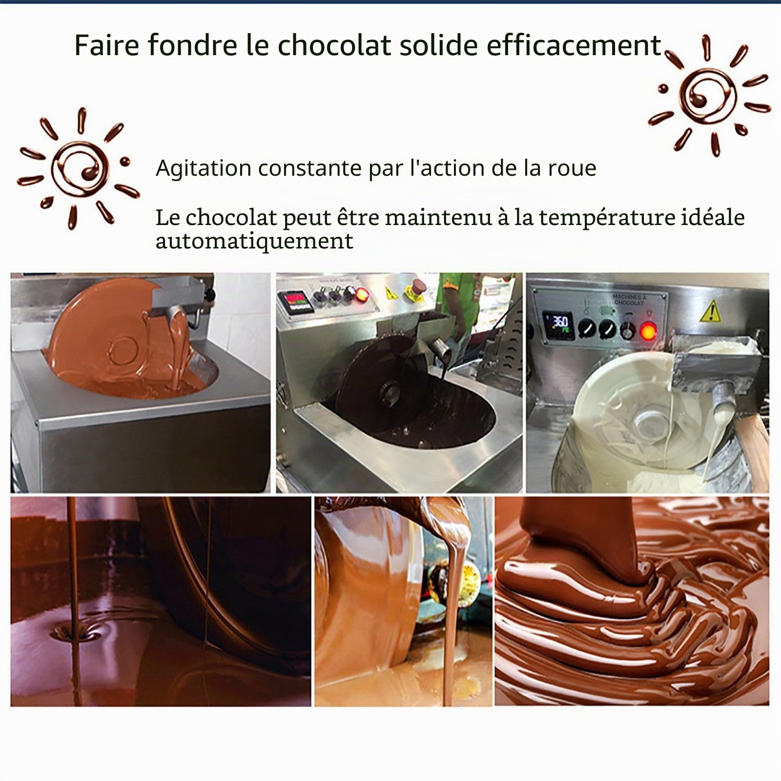 Tempéreuse à Chocolat Commerciale avec Distributeur Automatique et Table Vibrante, Fondoir en Acier Inoxydable pour Fontaine, Enrobage de Fraises, Barres et Desserts,8kg