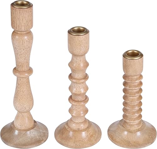 Juego de 3 candelabros de madera para velas, soportes de madera para mesa, fiesta, decoración del hogar, vacaciones, Navidad, casa de campo, vela
