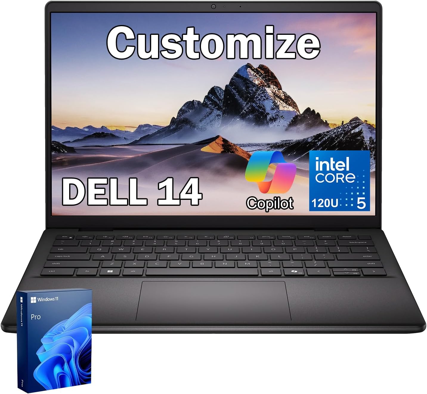 Dell 14 Business Copilot AI Laptop, Intel Core 5 120U, 14" FHD+ 1920×1200,Customized 8GB-64GB DDR5, 512GB-4TB SSD, HDMI, FHD RGB Camera, Type-C, Wi-Fi 6, Long Battery Life, Windows 11 Pro,Black