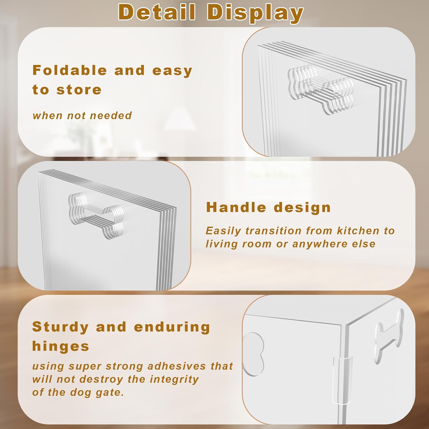 Clear Acrylic Dog Gate, 6 Panel 144" W x 31.5" H, Transparent Freestanding Pet Playpen Indoor, Foldable Pet Fence Barrier for Doorway with Handle/Support Feet