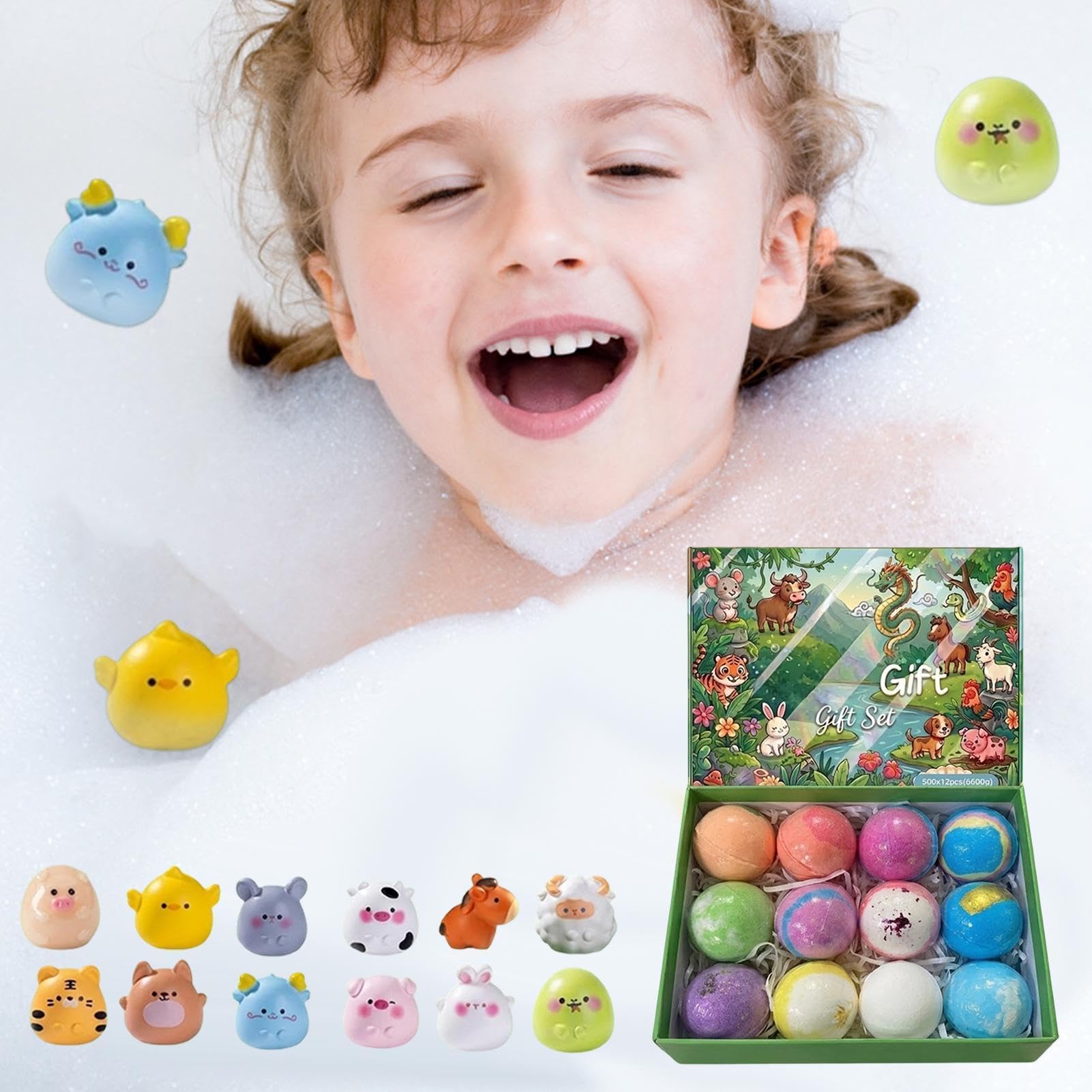Pianka do Kąpieli dla Dorosłych 12 Sztuk Kuleczki Oczyszczające | Kule Do Kąpieli Z Zabawkami-Zwierzątkami Dla Niej Mamy Babci Dziewczyny Podróże Dom