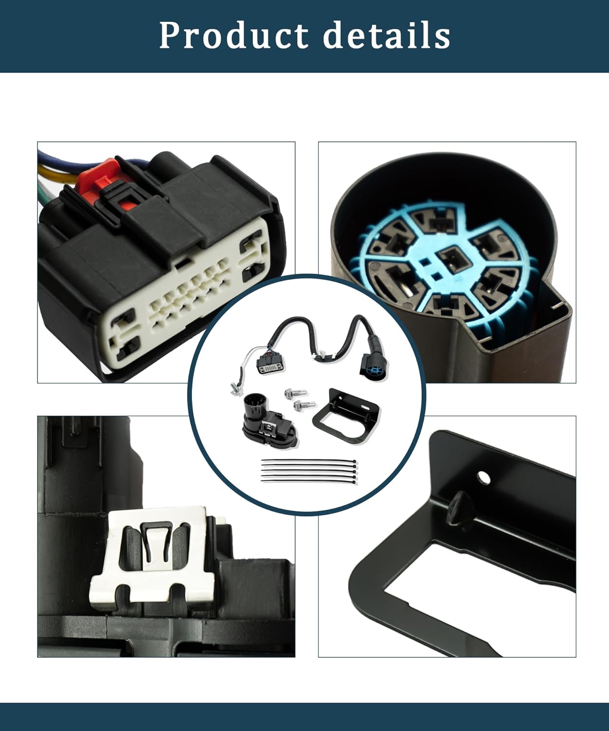 HL3Z-13A576-D Trailer Rear Bumper Tow Connector Wiring Harness Kit 7Pin Fits for Ford F-150 2015-2020 Without Parking Aid Replace HL3Z-13A576-B FU5Z-14489-A