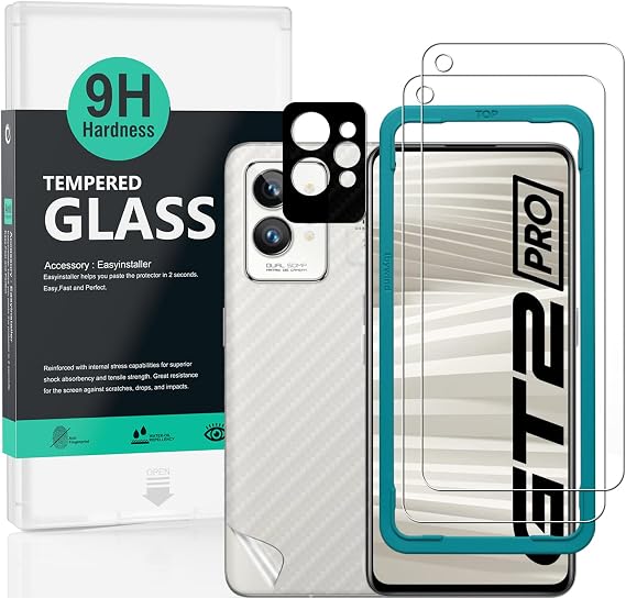 Ibywind Screen Protector For Realme GT 2 Pro 5G (6.7 Inches),with 2Pcs Tempered Glass,1Pc Camera Lens Protector,1Pc Backing Carbon Fiber Film [Fingerprint Reader,Easy to install]