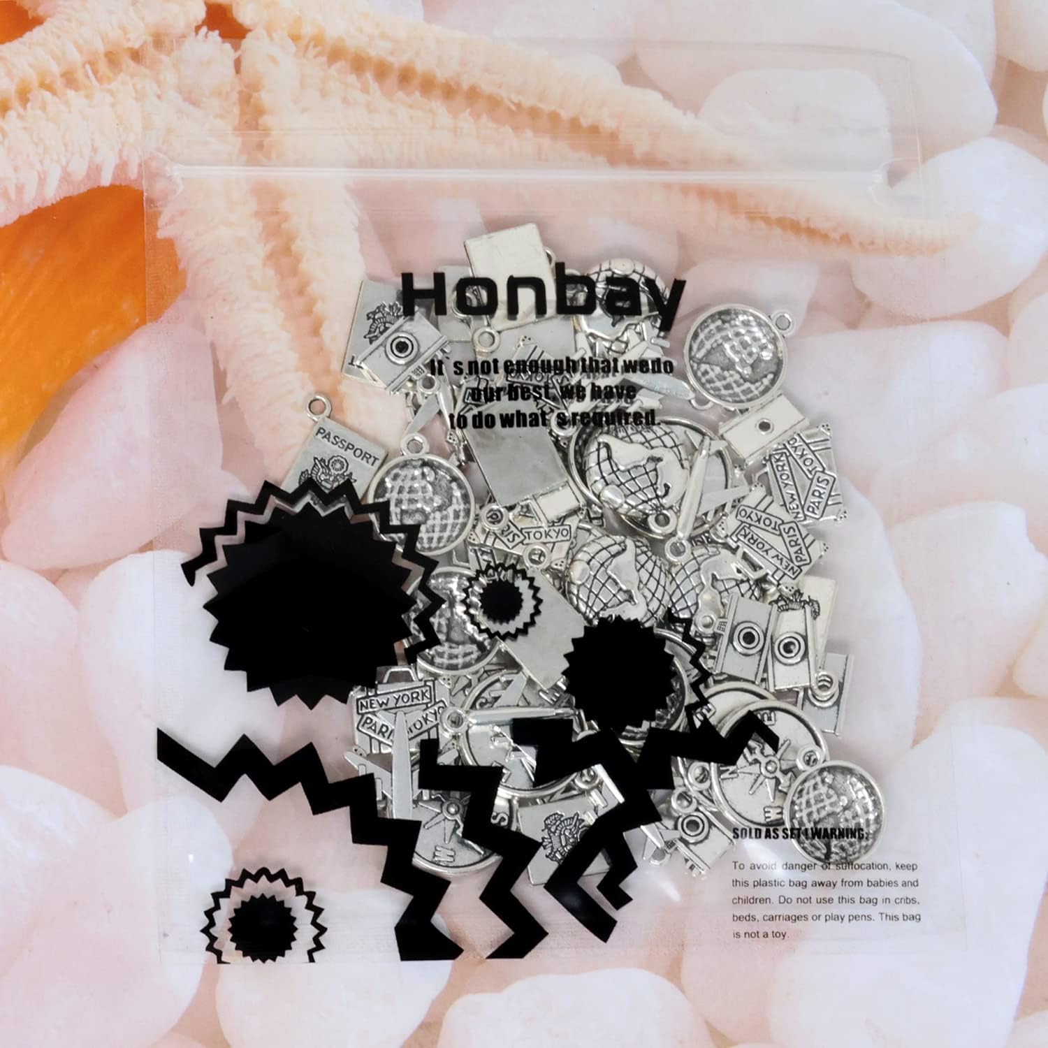 Honbay 60PCS Alloy Travel Charms Pendant Earth Camera Airplane Passport Compass Suitcase Pendants for Earrings Bracelet Necklace Jewelry Making (6 Style) - Image 8
