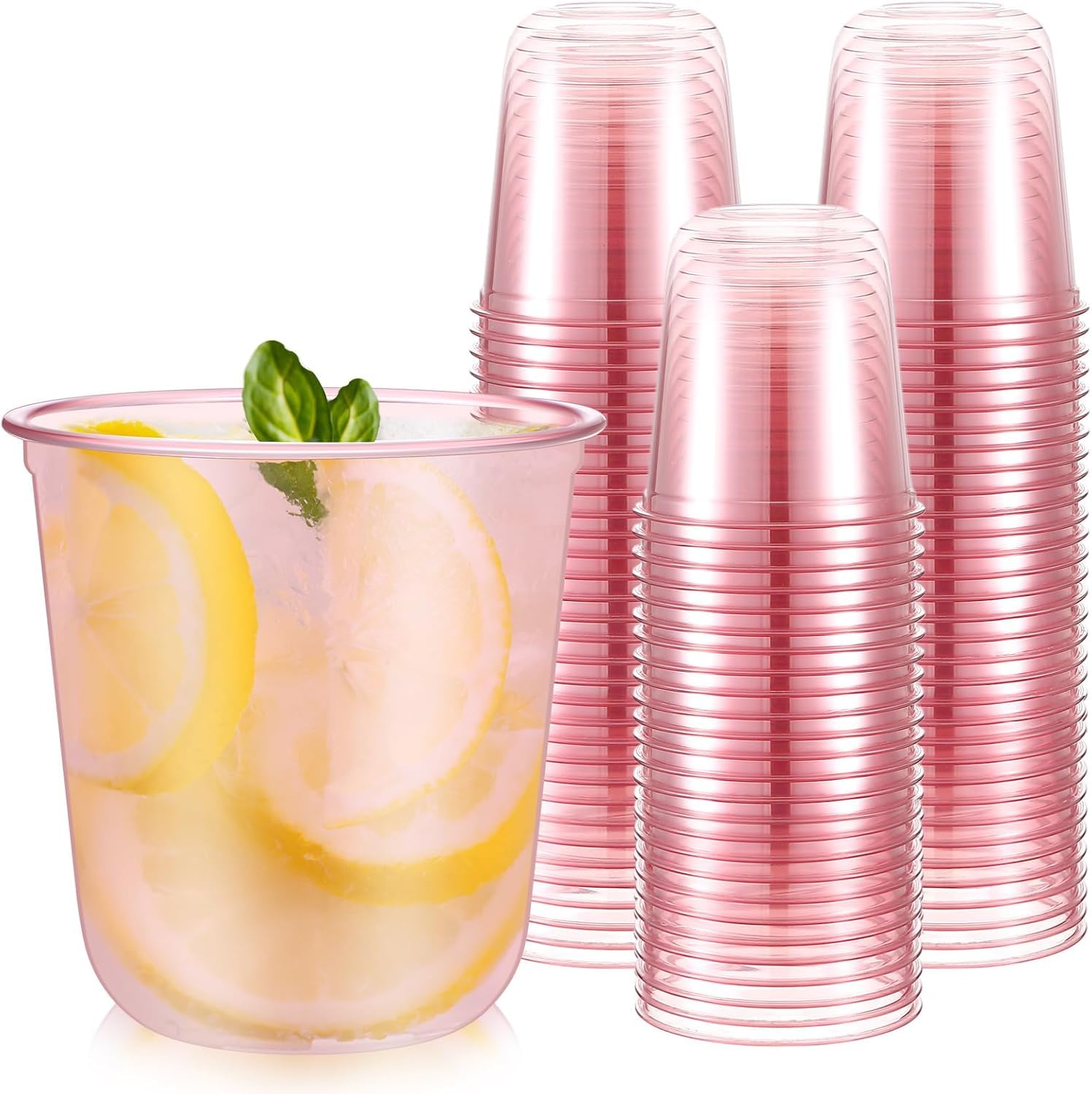 KAHEIGN 50Pcs Stemless Plastic Cups, 360ml Crystal Plastic Tumblers Reusable Drink Cups Elegant Party Wine Glasses for Champagne Beer Cocktail Martini Soda Dessert (8.9CM x 9.3CM)