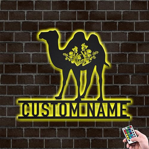 Arte de pared de metal de camello bactriano personalizado con flores silvestres y camello mongol, decoración de dos camellos jorobados, regalo de