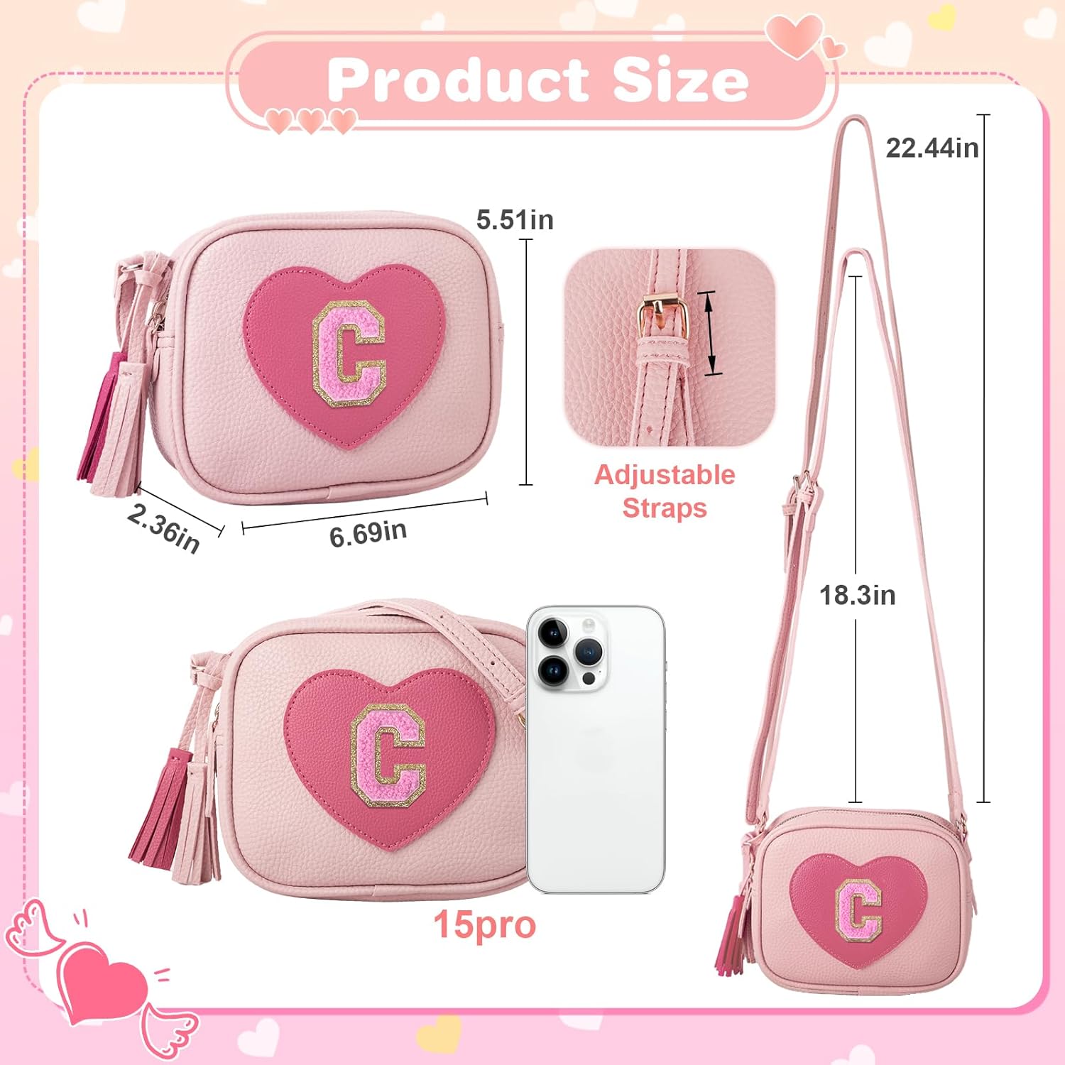 Personalized Toddler Purse for Girls 2–10, Cute Little Girl Purse & Kids Wallet, Small Initial Shoulder Crossbody Bag, Birthday & Christmas Gift for Daughter(Pink,C) - Image 4