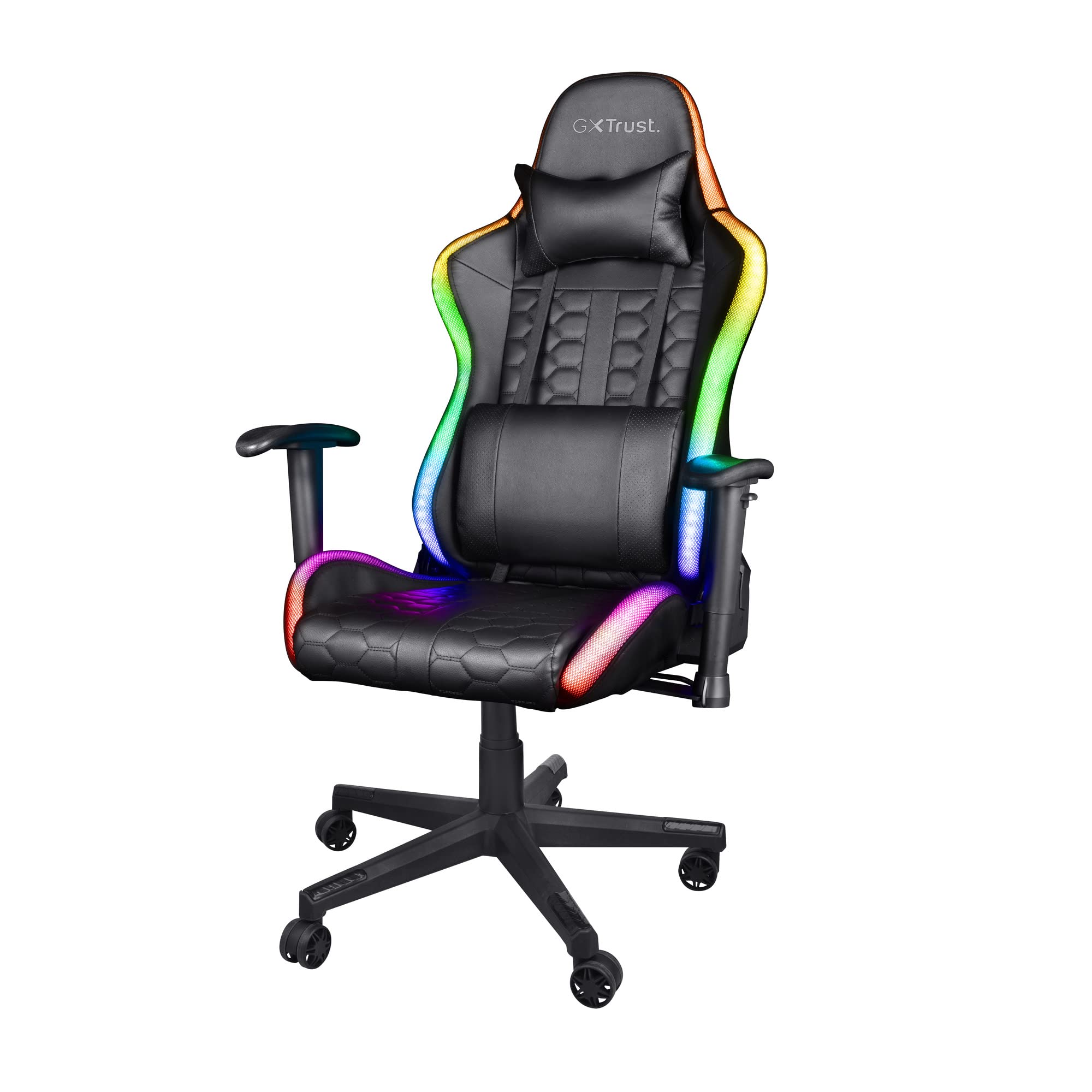 Trust Gaming Sedia da Gaming illuminata LED RGB GXT 716 Rizza - Sedia PC Ergonomica Regolabile con 350 Colori, Totalmente Girevole, con Cuscini Removibili - Nero