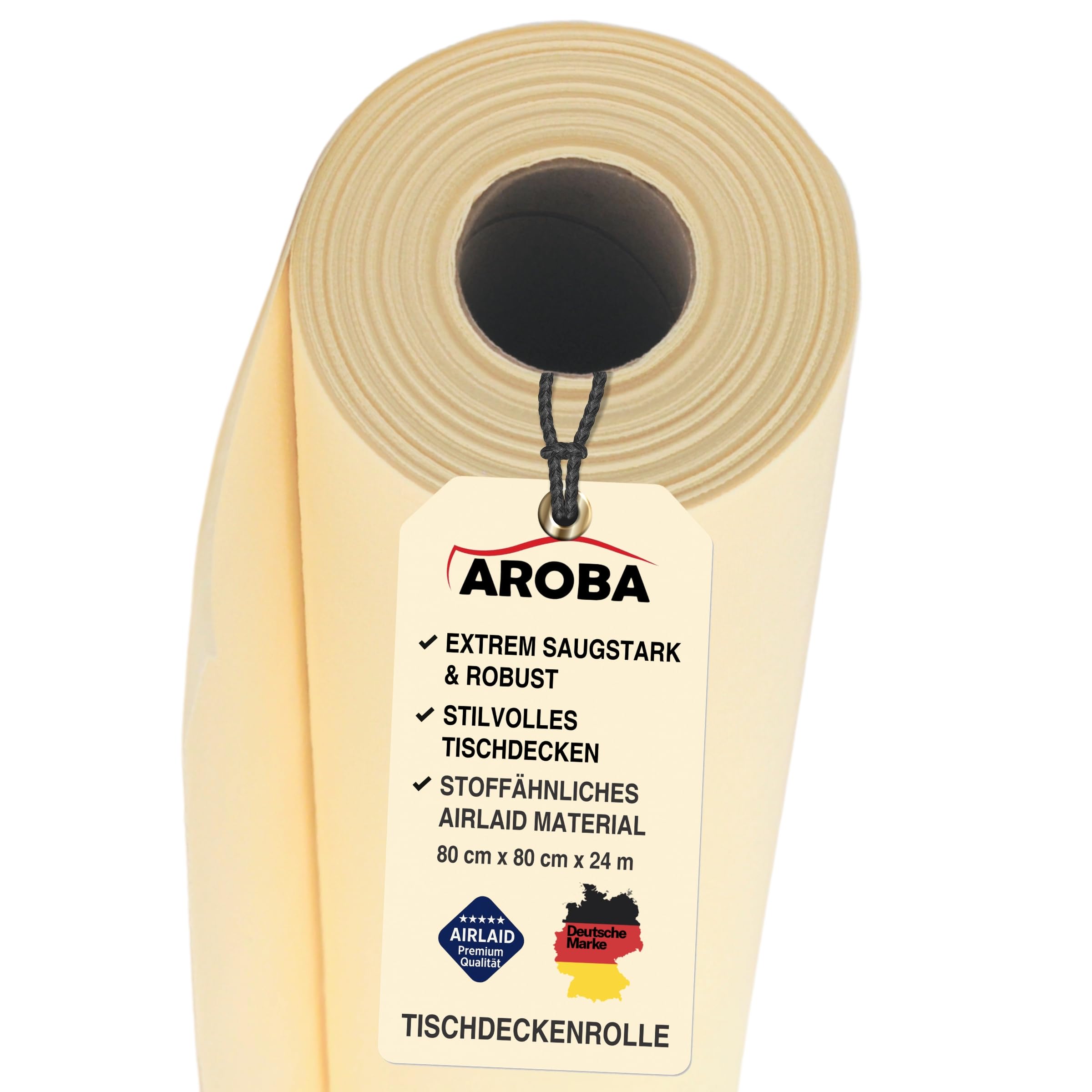 AROBA Airlaid - 2 rollos de mantel de alta calidad para hoteles, catering, cumpleaños, restaurantes, comuniones, bautizos, 2 unidades (beis, 0,8 m x 24 m)