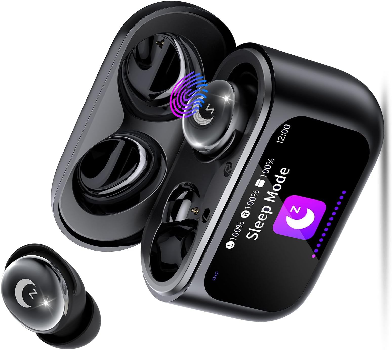 Wireless Earbuds with Smart Touch Screen, Mini Sleep Earbuds Bluetooth 5.4 Headphones In Ear Black