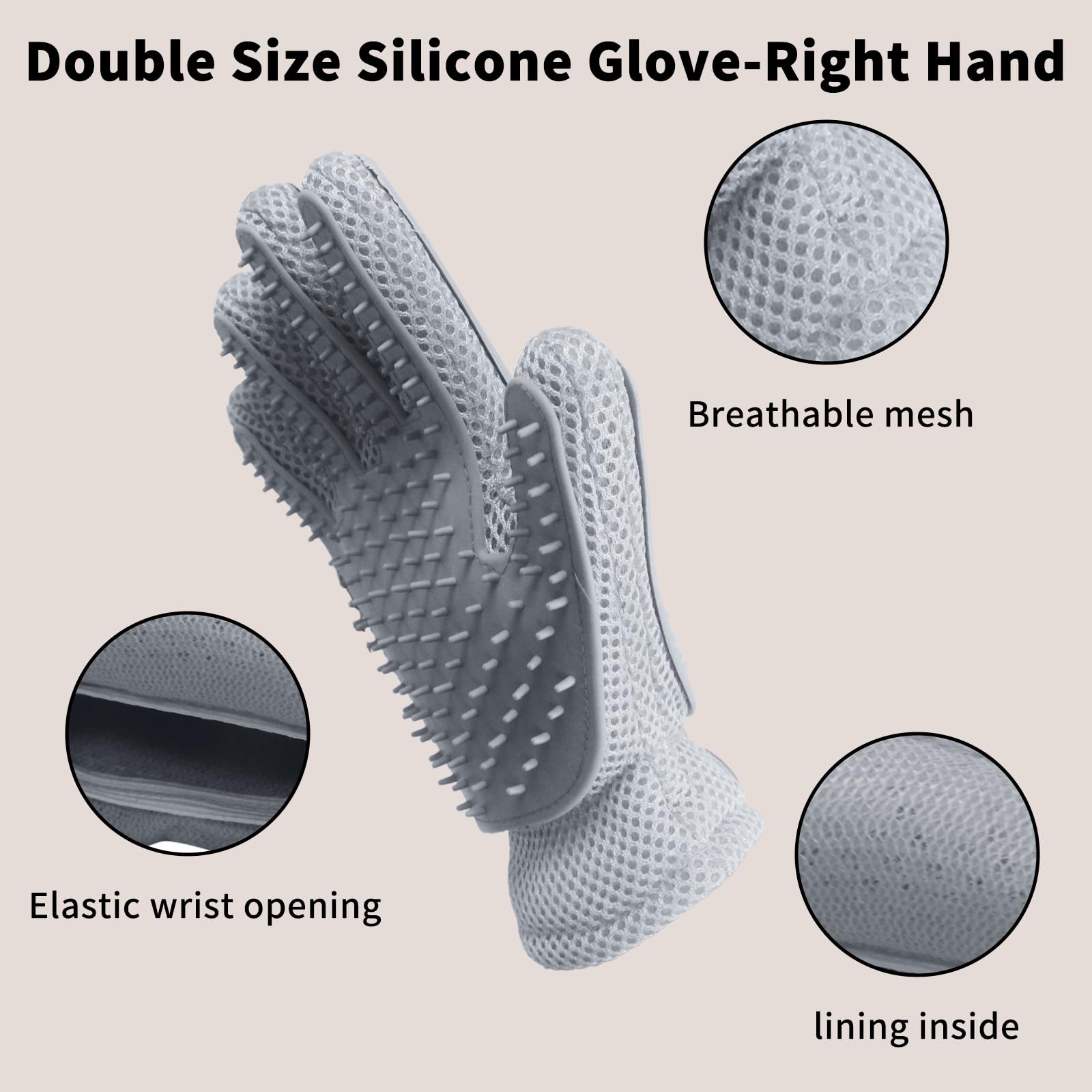 Gants de toilettage 2 en 1 pour animal domestique - Brosse pour chat et chien - Gant de massage pour épilation des poils d'animaux domestiques - Nettoyage des poils des deux côtés (gris/1 pièce)
