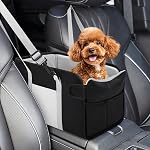 Portable Dog Car Seat for Small Dogs - Adjustable Safety Leash, Washable Cushion & Storage Pocket - Pet Booster Seat for Car Travel- Navy Blue
