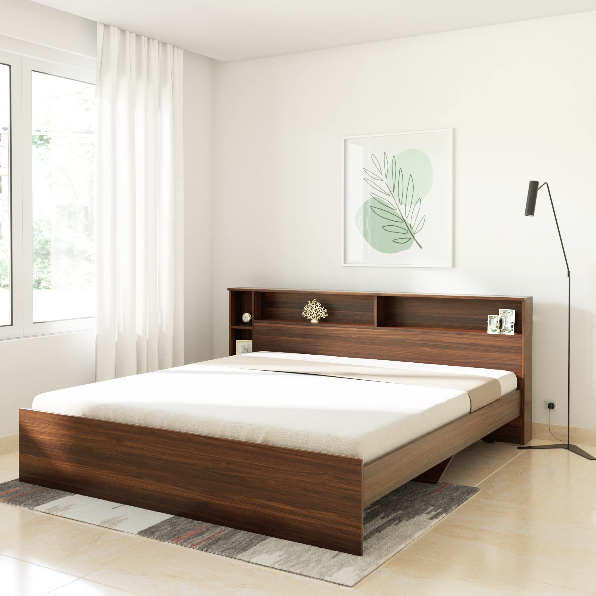 Amazon Brand - Solimo Kenora Engineered Wood King Size Bed without Storage (Walnut)