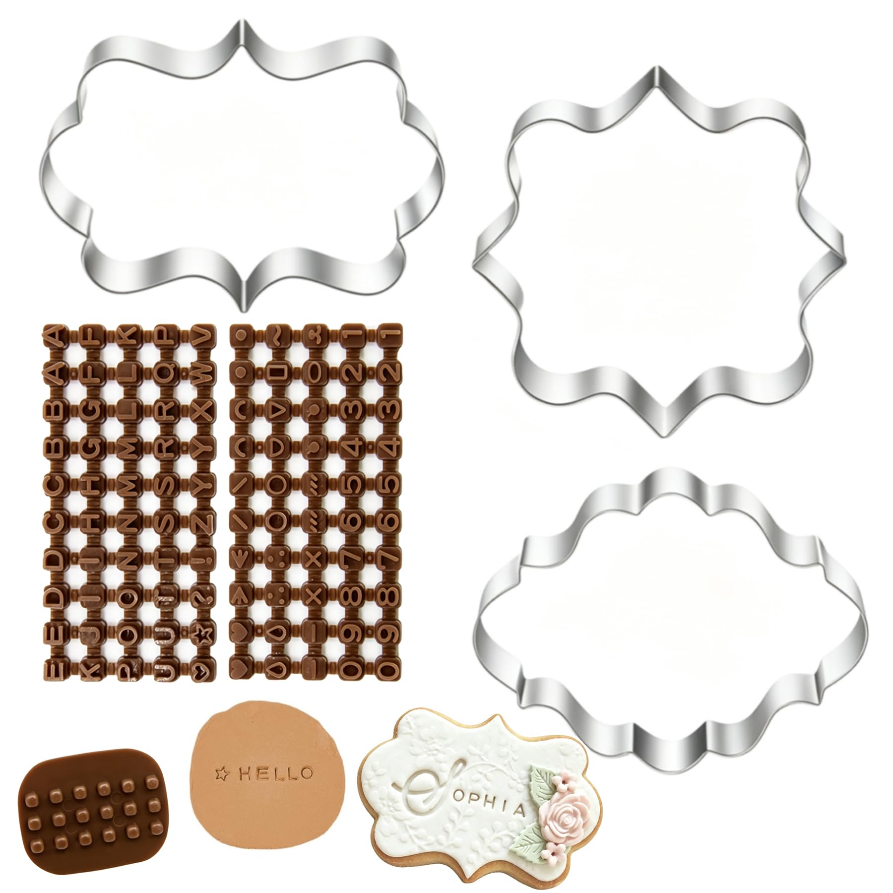 Cookie Cutter and Stamp Set, 3 Pcs Stainless Steel Biscuit Cutters with Alphabet Number Embossing Stamps, Personalised Cookie Decorating Kit for DIY Baking, Birthday Party and Homemade Gifts