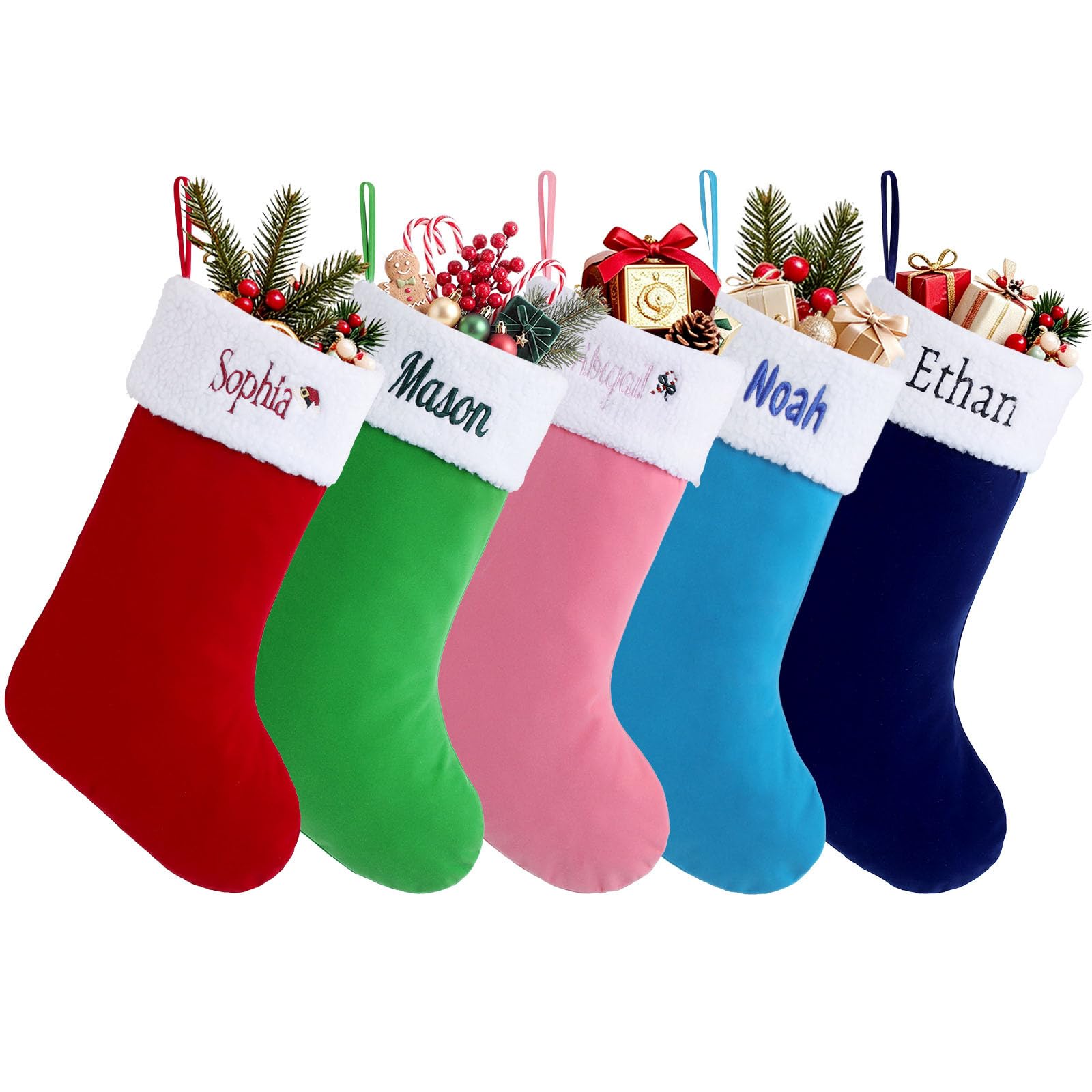 Infiher Personalised Christmas Stockings with Embroidered Name & Monogram,Custom 1 Pack 18” Large Flocking Xmas Stocking,Burlap with Plush Cuff Stockings for Fireplace Holiday Decor — image 1