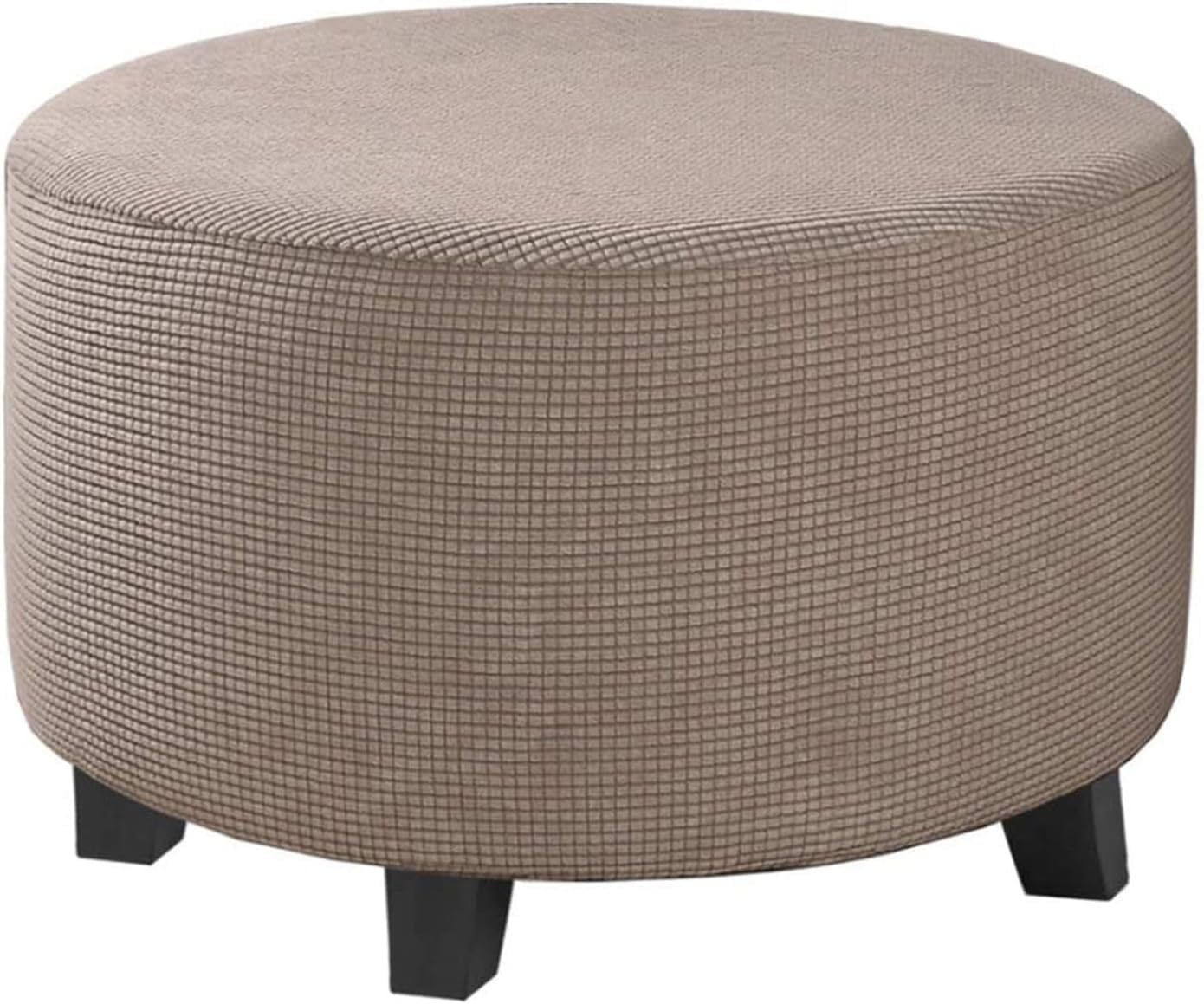 HACLEN Round Ottoman Cover, Stretch Footrest Stool Cover Soft Footstool Slipcover Washable Ottoman Slipcover Elastic Bottom (Khaki,Medium)