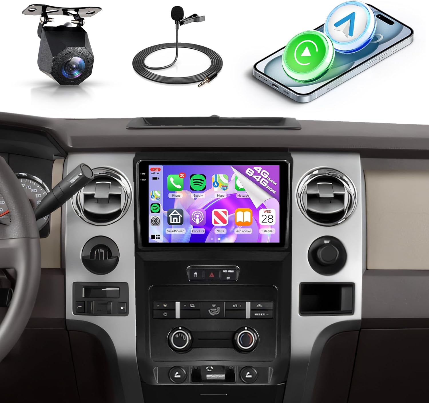 Rimoody 4+64G Android 15 Car Stereo for Ford F150 F-150 2009-2012 with Wireless Carplay Android Auto, 9'' in-Cell Screen Car Radio with GPS/Bluetooth 5.0/FM RDS/EQ/Wi-Fi Mirror Link Backup Camera SWC