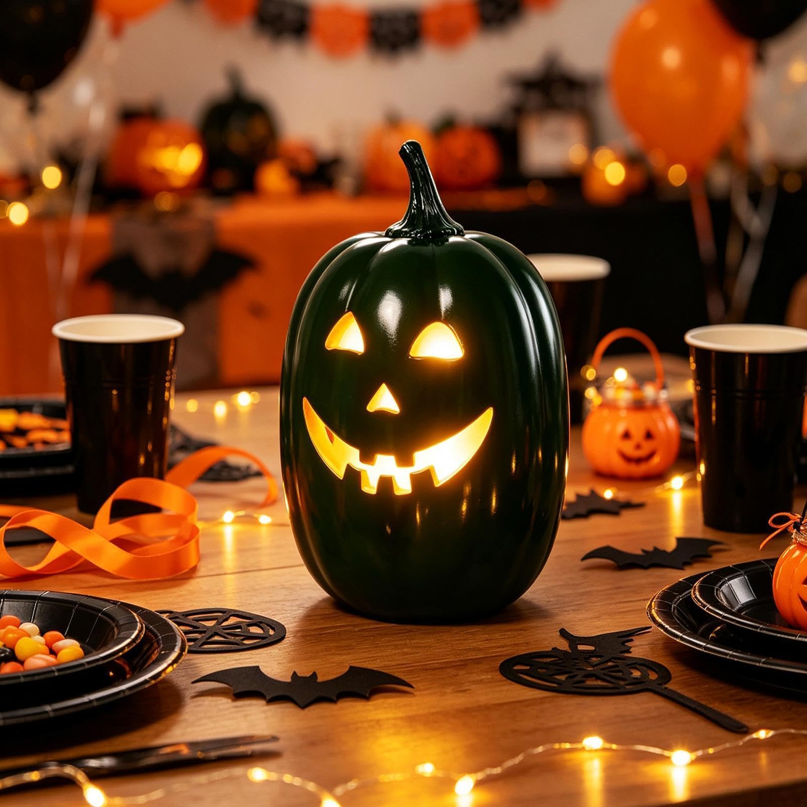 Luci a forma di zucca a batteria, in resina, divertente decorazione per la | Halloween Luci Autunno Zucca Decorazione per la Casa Soggiorno Tavolo da Pranzo Camino Casa Infestata Festa