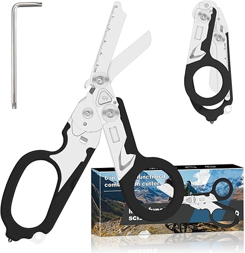 Vista 17 de 6 en 1 Tijeras de trauma plegables retráctiles, Tijeras de emergencia para camping al aire libre, Cortador de cinturón de seguridad, Llave