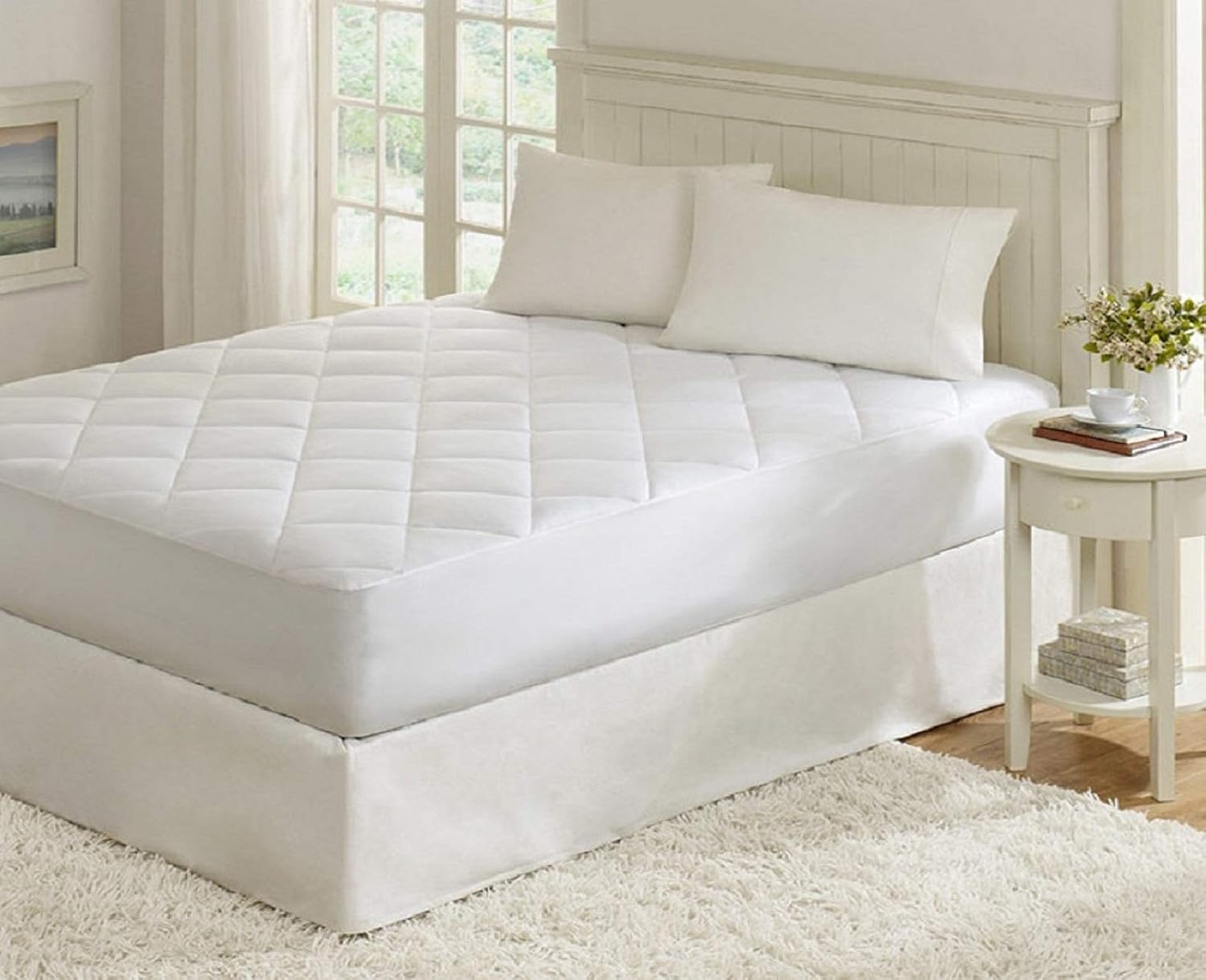 Overfilled Quilted Down Alternative Hypoallergenic Waterproof Mattress Pad (White, King)