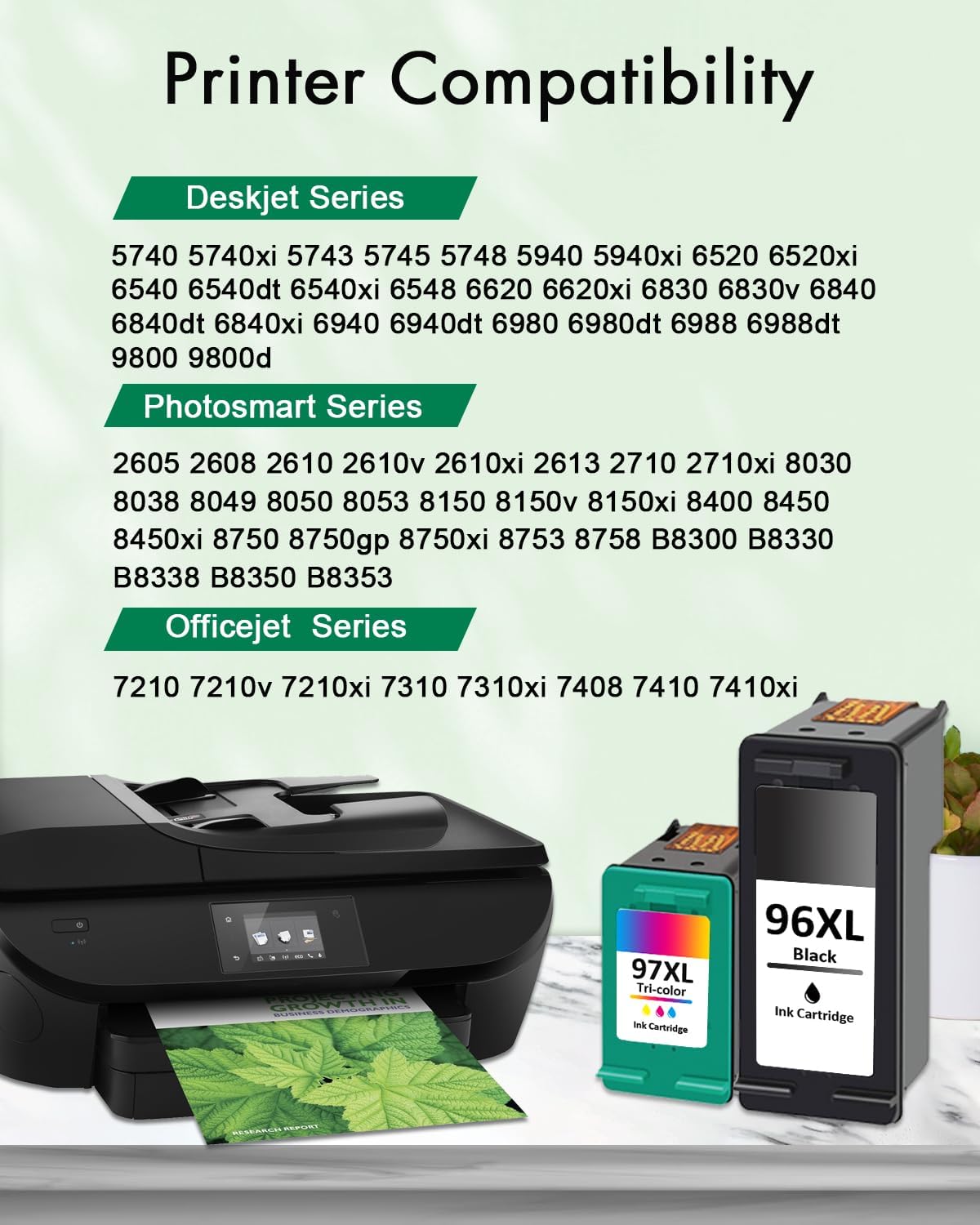 96XL 97XL Ink Cartridges Black Color Combo Pack (2-Pack 1Black/1Tri-Color) Replacement for HP 96 97 XL Ink for Officejet 7310 7210 7410 Deskjet 6940 6980 5940 PhotoSmart 8050 8450 2610 Printers