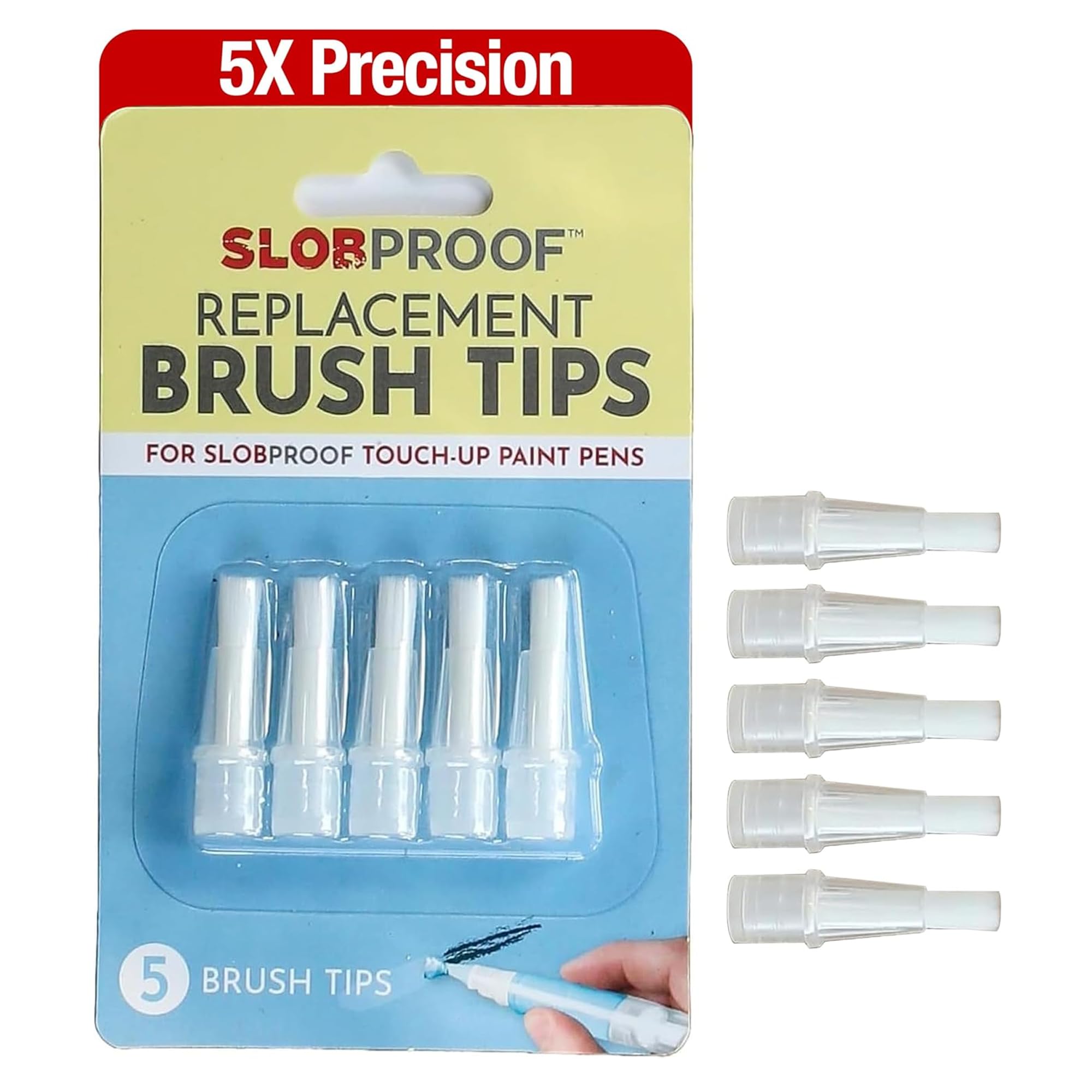 Slobproof Replacement Brush Tips for Refillable Touch-Up Paint Pens, 5pk