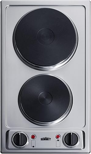Summit CSD2B115 - Placa de cocción de disco sólido de 12 pulgadas de ancho y 115 V de 2 quemadores, 1400 W, hierro fundido duradero, superficie de
