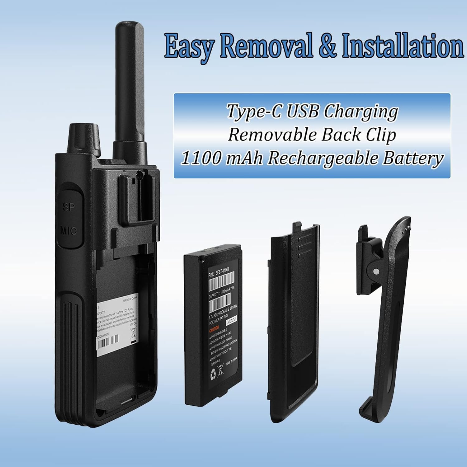 SAMCOM T2 GMRS Radio 2W Long Range Walkie Talkie NOAA Weather Rechargeable Heavy Duty Two Way Radio,Group Call Radios Walkie-talkies with Earpiece, USB-C Charger, Flashlight,4 Packs