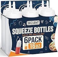 SECLENT 16 oz Leak-Proof Condiment Squeeze Bottles, Pack of 6 - Squirt Bottles for Sauces, Ketchup, Syrup, Oils & Crafts