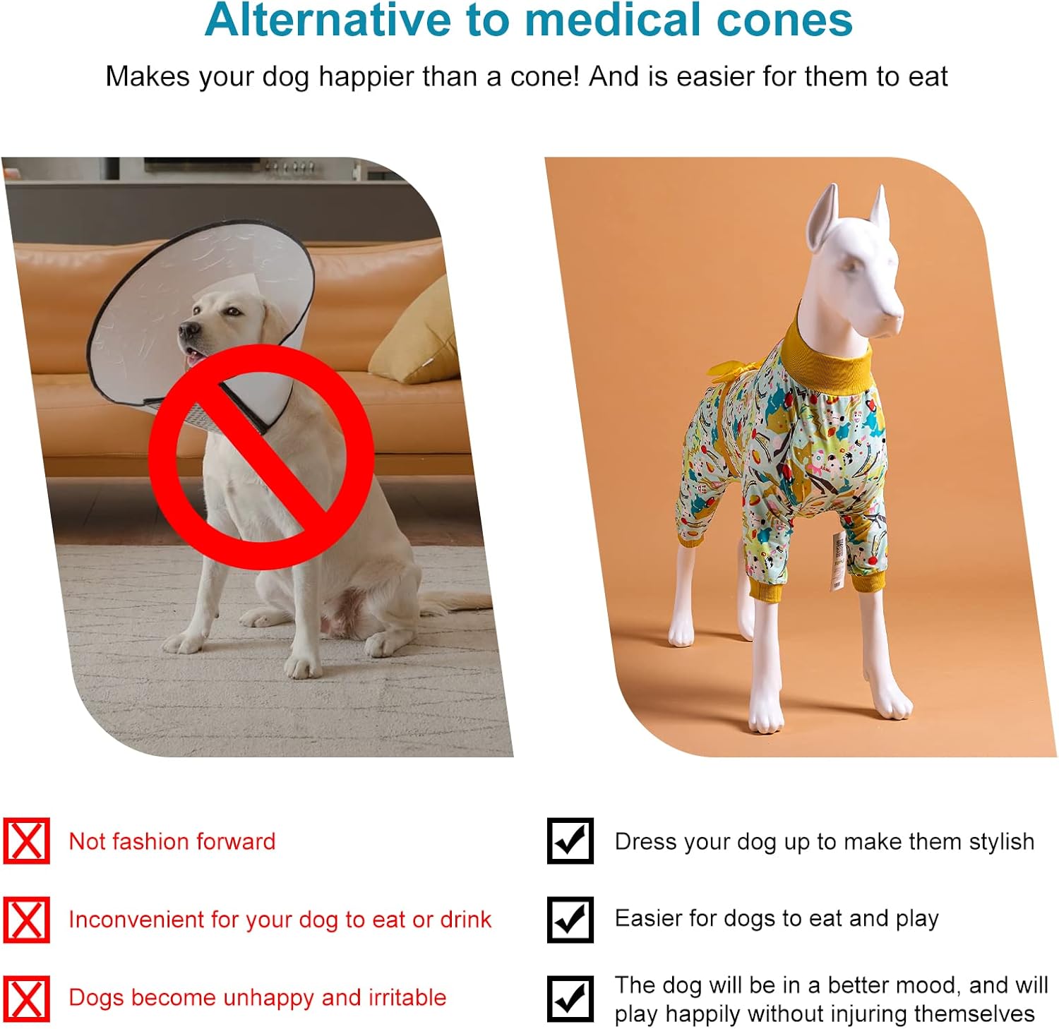 LovinPet XL Dog Clothes for Pitbulls, Mint Outer Space Print, Wound Care and Post Surgery Onesie, UV Protection Fabric, Pet Anxiety Relief Shirt, Pet PJ's, Pitbull Clothes, Yellow XL