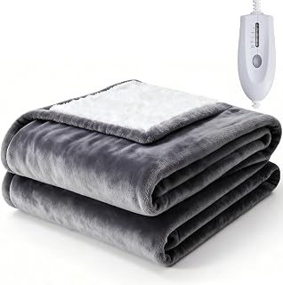 Sweetcrispy Heated Blanket Throw, 50''x60'' Heating Electric Blanket with 4 Heat Levels, Washable Dual-Sided Flannel & Sherpa Fabric Electric Throw Blanket Warmer for Office Home Use