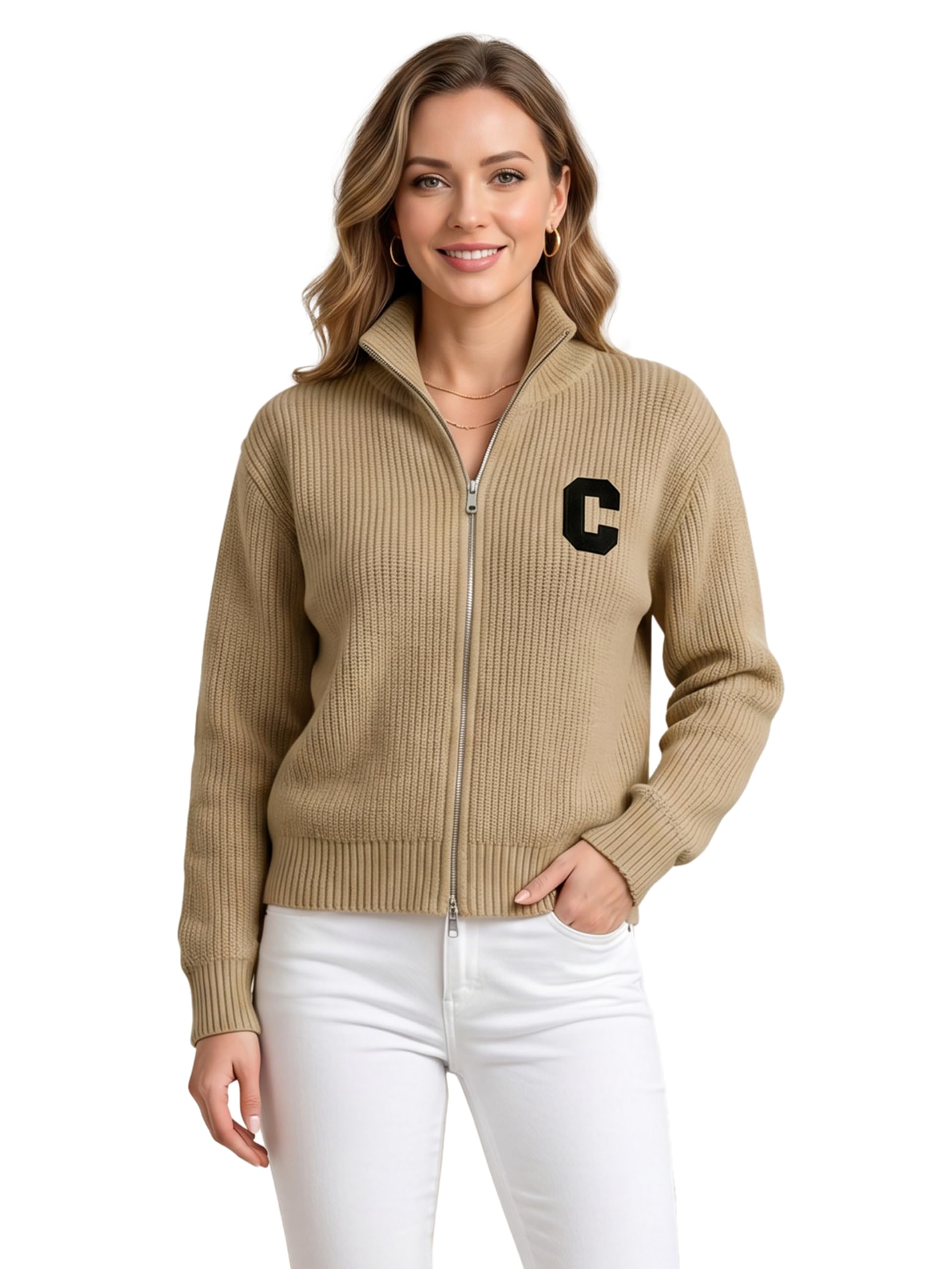 gfo Women High Neck Zip Front Full Sleeve Winter Sweatshirt-picture-2