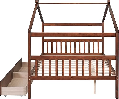 Miniatura 63 de Cama individual de casa con nido para niños, cama individual de madera con techo, marco de cama de plataforma de tamaño individual, cama con dosel