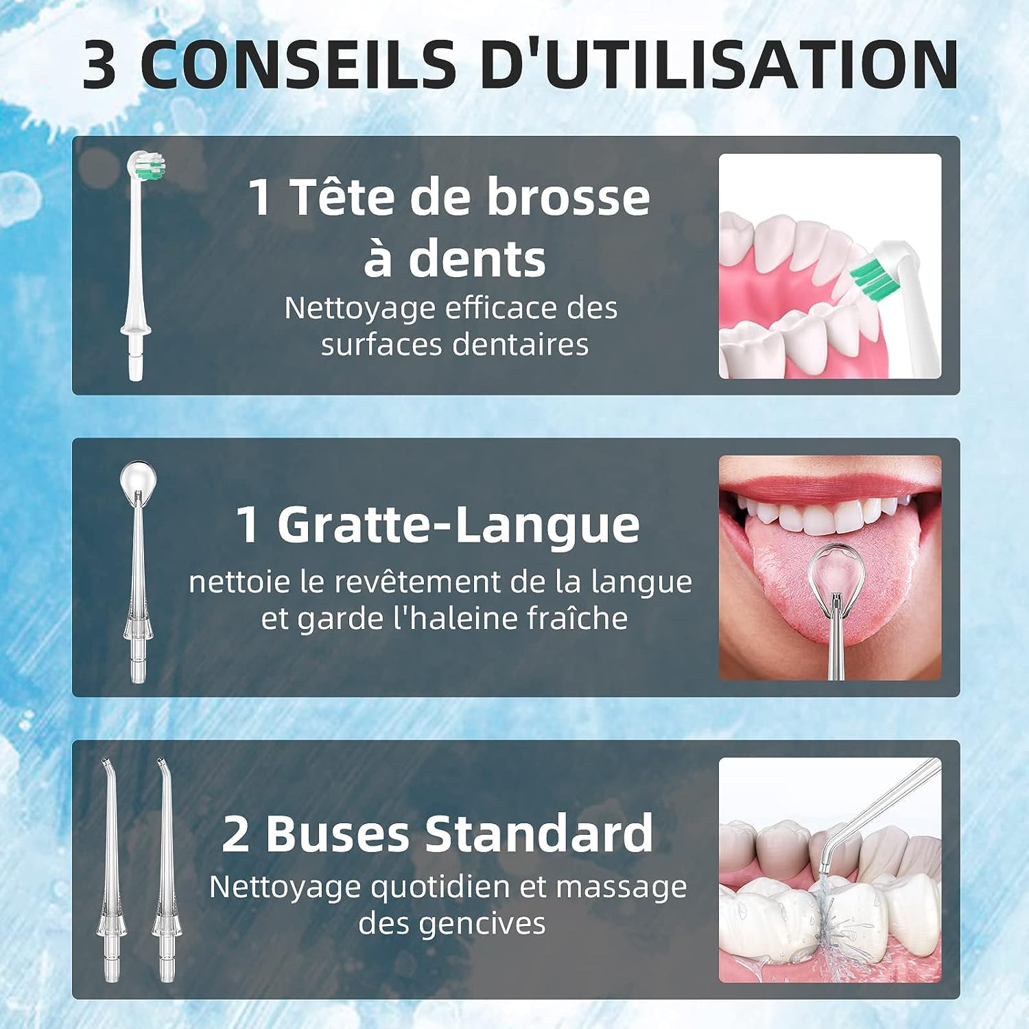 Jet Dentaire Hydropulseur Portable, Jet Dentaire Sans Fil Rechargeable avec 4 Modes Capacité de 310 ml IPX7 Étanche H6
