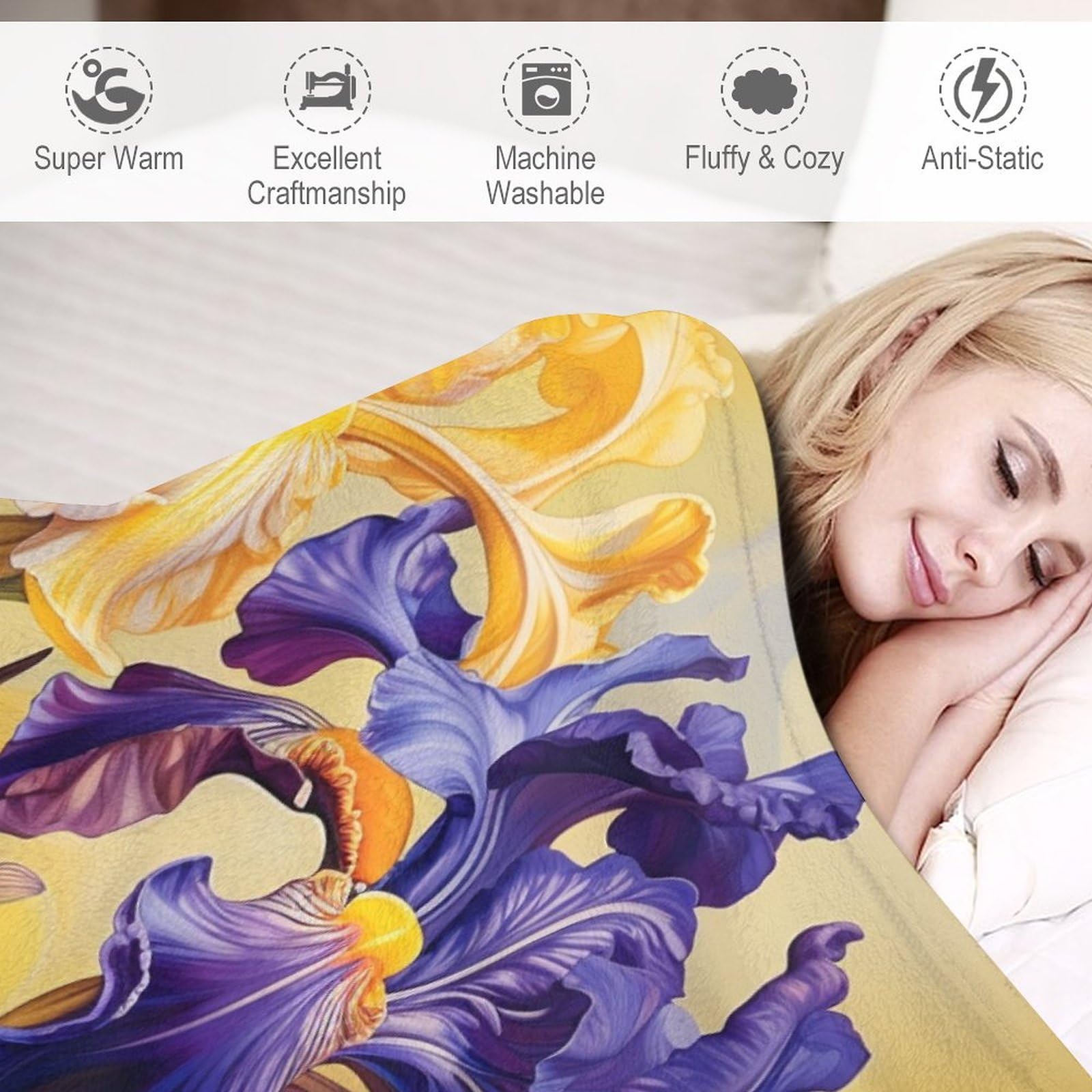 【70㎝×100㎝】ブランケット　大判　コットン　【purple×yellow】 Amazon.com: Yellow and Purple Irises Blanket Purple Floral Soft